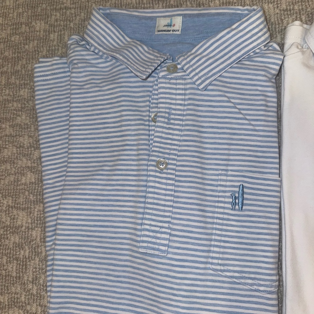 Johnnie--O Light Blue and White Striped Polo